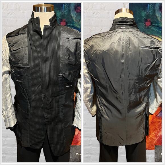 Ermenegildo Zegna 40R Black with Emerald Green Gray Dotted Stripe Blazer - Picture 9 of 16